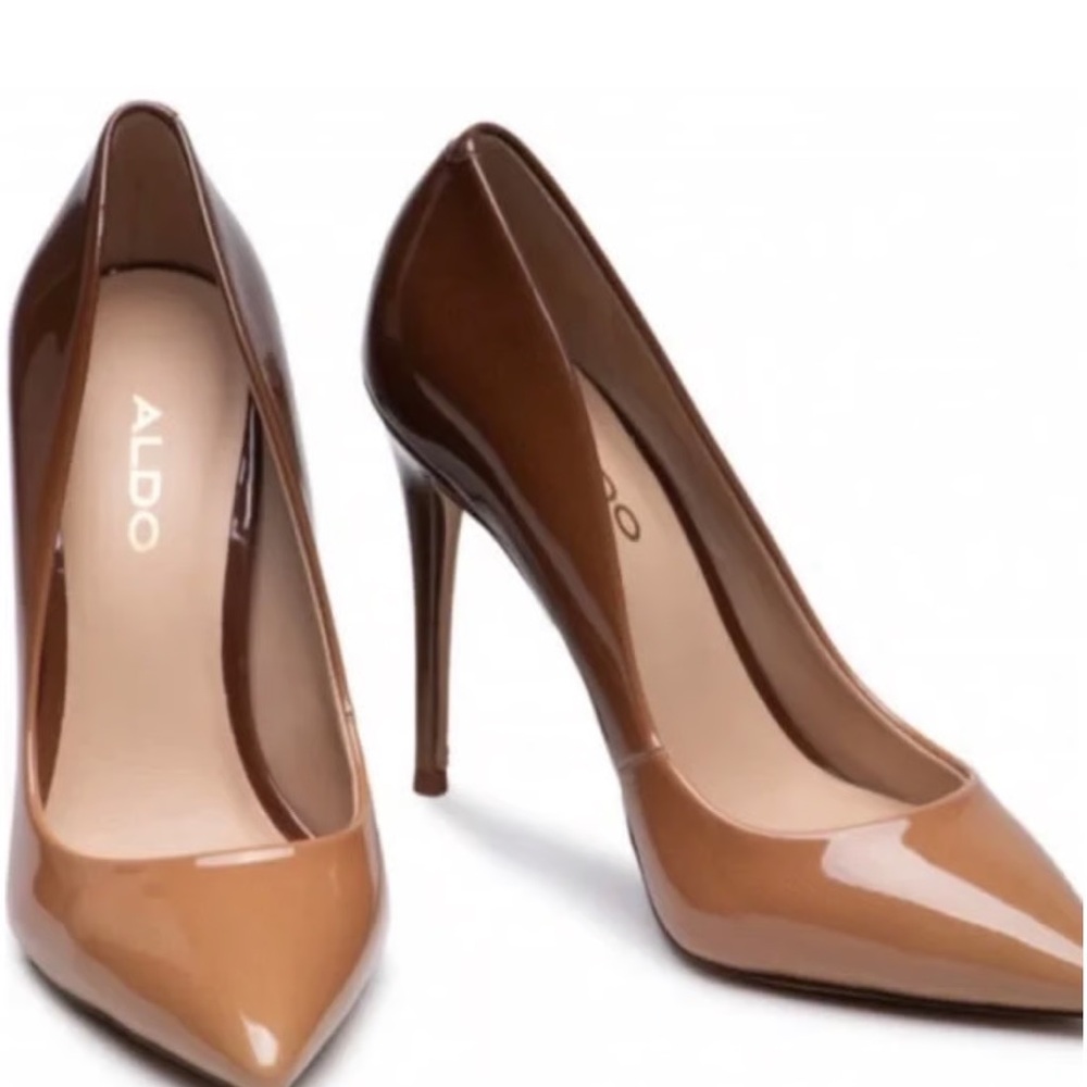 Aldo Tan Patent Leather Heels Pointed Toe